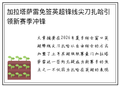 加拉塔萨雷免签英超锋线尖刀扎哈引领新赛季冲锋